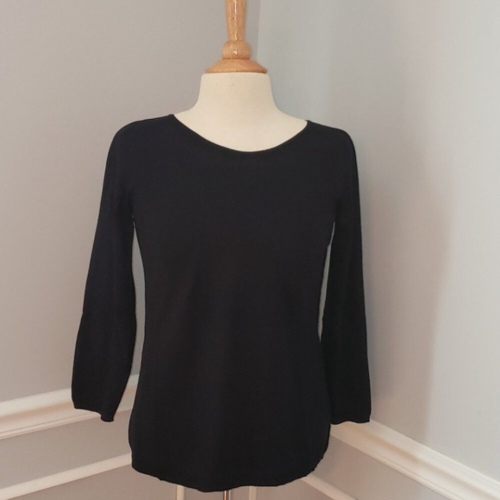 TALBOTS Navy Blue 3/4 Sleeve Boatneck Preppy Office Casual Capsule‎ Sweater M